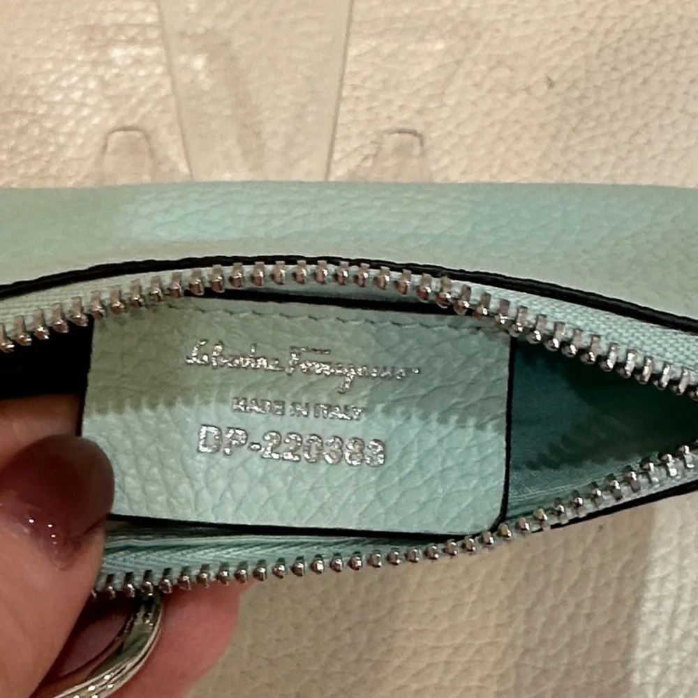 Salvatore Ferragamo Gancini With Key Ring Elegant Light Blue Leather Key Holder